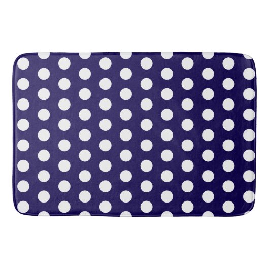 Dicke weiße Polka Punkte auf Navy Blue Badematte (Vorderseite)