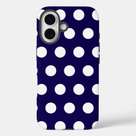 Dicke weiße Polka Punkte auf Navy Blue iPhone 16 Hülle