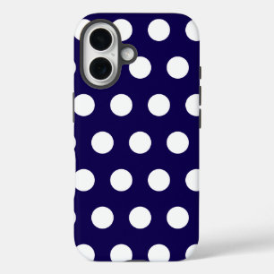 Dicke weiße Polka Punkte auf Navy Blue iPhone 16 Hülle