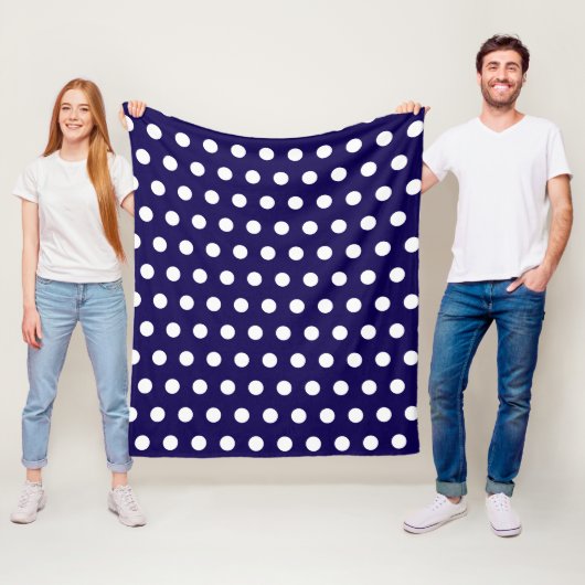 Dicke weiße Polka Punkte auf Navy Blue Fleecedecke (Beispiel)