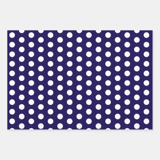 Dicke weiße Polka Punkte auf Navy Blue Geschenkpapier Set (Vorderseite 3)