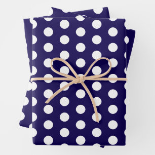 Dicke weiße Polka Punkte auf Navy Blue Geschenkpapier Set