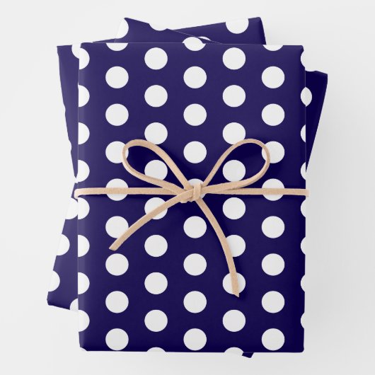Dicke weiße Polka Punkte auf Navy Blue Geschenkpapier Set (Beispiel)