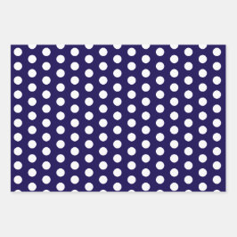 Dicke weiße Polka Punkte auf Navy Blue Geschenkpapier Set