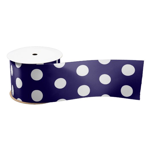 Dicke weiße Polka Punkte auf Navy Blue Satinband (Spule)