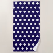 Dicke weiße Polka Punkte auf Navy Blue Strandtuch (Vorderseite)