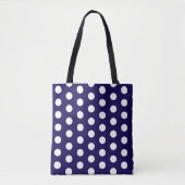 Dicke weiße Polka Punkte auf Navy Blue Tasche (Vorderseite)