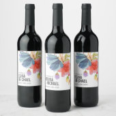 Dicke Wildblumen Blue Monogram Wedding Weinetikett (Flaschen)