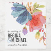 Dicke Wildblumen Blue Monogram Wedding Weinetikett (Einzelnes Label)