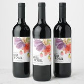 Dicke Wildblumen Grüne Monogramm Hochzeit Weinetikett (Flaschen)