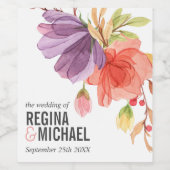 Dicke Wildblumen Rosa Monogramm Hochzeit Weinetikett (Einzelnes Label)