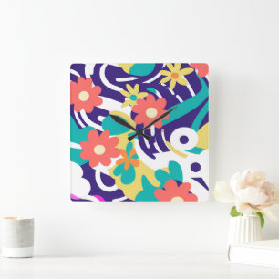 Dicke Y2K-Wildblume Lebendige Nostalgische Wohnges Quadratische Wanduhr