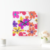 Dicke Y2K-Wildblume Lebendige Nostalgische Wohnges Quadratische Wanduhr (Zuhause)