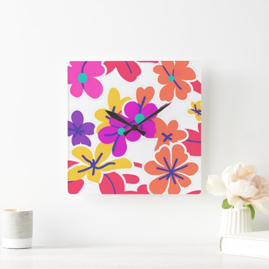 Dicke Y2K-Wildblume Lebendige Nostalgische Wohnges Quadratische Wanduhr (Zuhause)