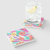 Dicke Y2K-Wildblume Lebhafte Nostalgische Frühling Steinuntersetzer (Seitenansicht)