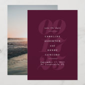 Dicke Zahlen Modernes Bordeaux Save the Date (Vorne/Hinten)