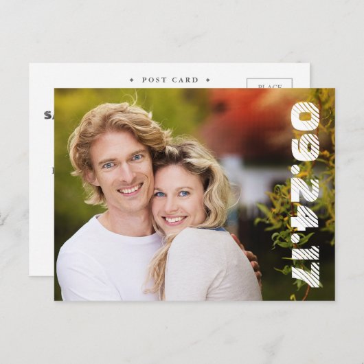 Dicke Zahlen Modernes Foto Save the Date / Weiß Ankündigungspostkarte (Vorne/Hinten)