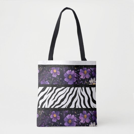 Dicke zebra lila, blumenschwarze Tasche (Vorderseite)