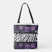 Dicke zebra lila, blumenschwarze Tasche (Rückseite)