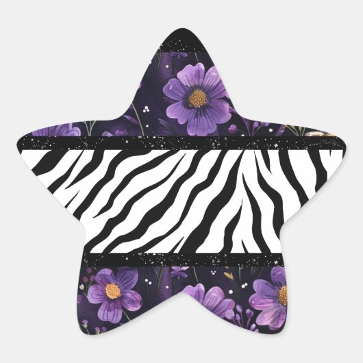 Dicke zebra lila, blumenschwarze Tasche Stern-Aufkleber (Vorderseite)