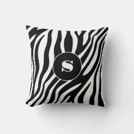 Dicke Zebra Streifen schwarz & weiß mit/Monogramm Kissen