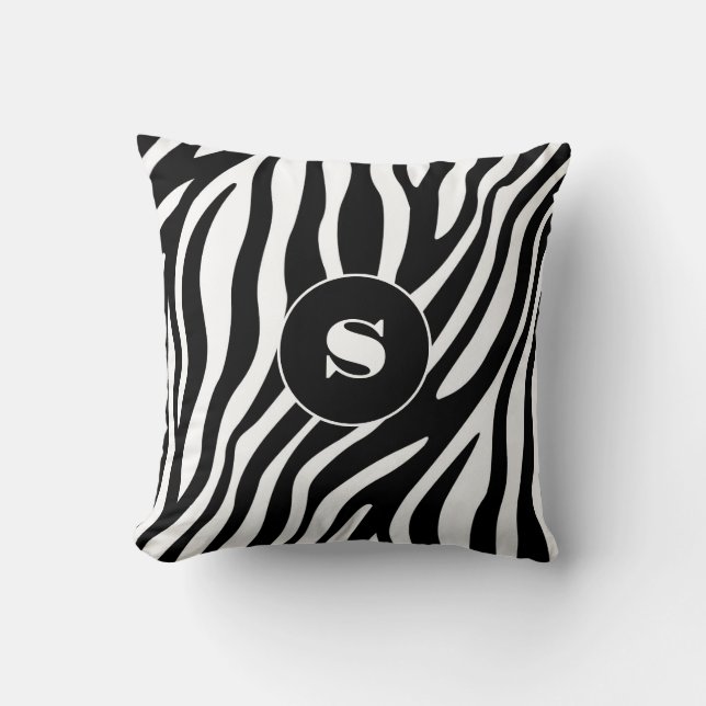 Dicke Zebra Streifen schwarz & weiß mit/Monogramm Kissen (Vorderseite)