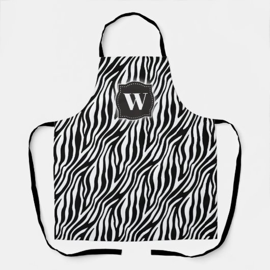 Dicke Zebra Streifen schwarz & weiß mit/Monogramm Schürze (Vorderseite)