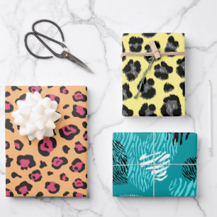 Dicke Zebra- und Leopard-Druckmuster Geschenkpapier Set