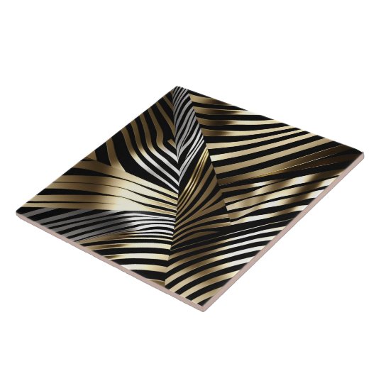 Dicke Zebrastreifen - Schwarz, Gold, Silber-Design Fliese (Seite)