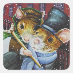 Dickens Christmas Carol Mice Quadratischer Aufkleber