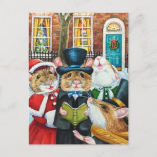 Dickens Christmas Caroling Mäuse Wasserfarbe Kunst Postkarte