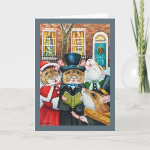 Dickens Christmas Caroling Mice Watercolor Art Karte