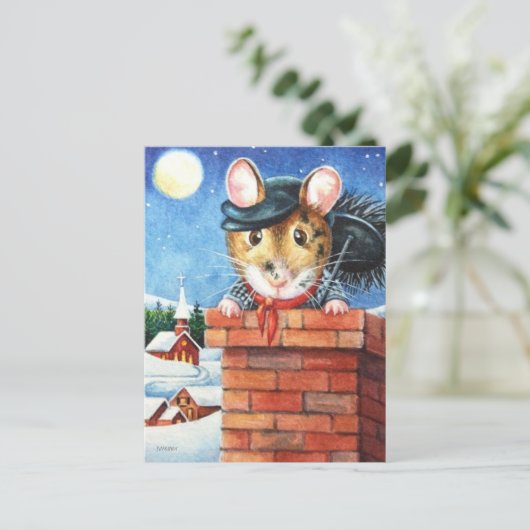 Dickens Christmas Chimney Sweep Mouse Art Postkarte (Stehend Vorderseite)