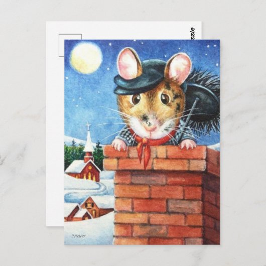 Dickens Christmas Chimney Sweep Mouse Art Postkarte (Vorne/Hinten)