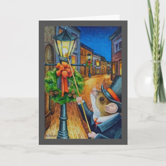 Dickens Christmas Lamplighter Maus Watercolor Art Karte (Vorderseite)
