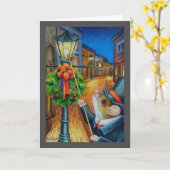 Dickens Christmas Lamplighter Maus Watercolor Art Karte (Gelbe Blume)