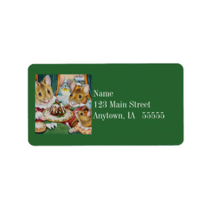 Dickens Christmas Mice Pudding Wasserfarbe Kunst Adressaufkleber