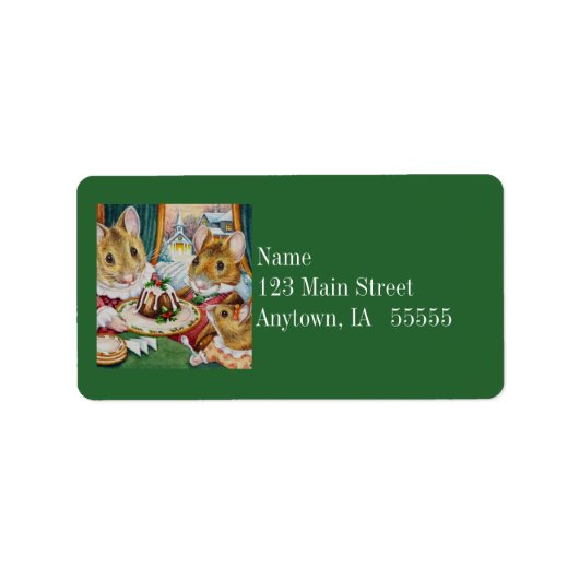 Dickens Christmas Mice Pudding Wasserfarbe Kunst Adressaufkleber (Vorne)