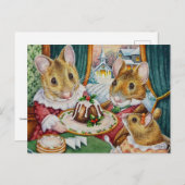 Dickens Christmas Mice Pudding Wasserfarbe Kunst Postkarte (Vorne/Hinten)