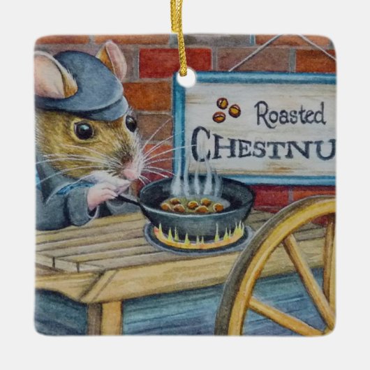 Dickens Christmas Mouse Rösten Kastanien Kunst Keramikornament (Vorderseite)