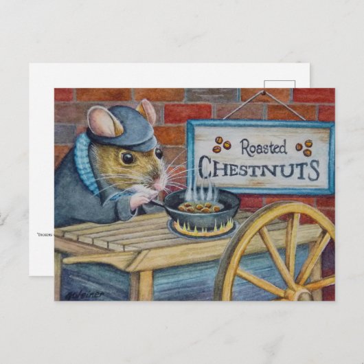 Dickens Christmas Mouse Rösten Kastanien Kunst Postkarte (Vorne/Hinten)