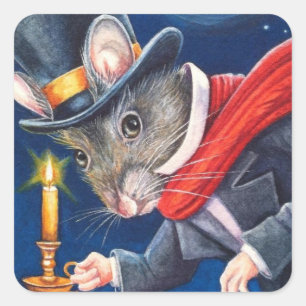 Dickens Christmas Scrooge Mouse Watercolor Art Quadratischer Aufkleber