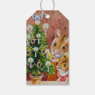 Dickens Christmas Tree Trimming Mouse Art Geschenkanhänger