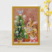 Dickens Christmas Tree Trimming Mouse Art Karte (Gelbe Blume)