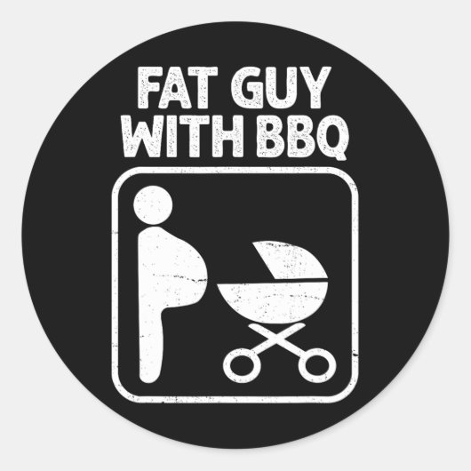 Dicker Kerl mit BBQ Runder Aufkleber (Vorderseite)
