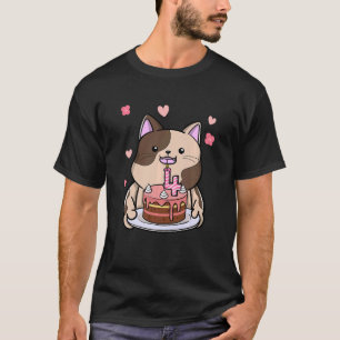 Dickes Katzenkind hält eine Geburtstagstorte 4. Ja T-Shirt