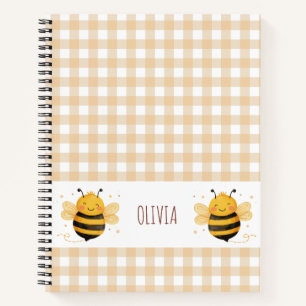 Dickhäutige Hummel "Bee Happy" Gingham Notizblock