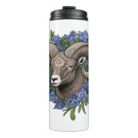 Dickhornschafe und blaue Colorado-Akelei-Blumen 