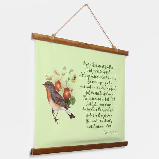 Dickinson Hope Poem & Crown Bird Wandteppich Mit Holzrahmen (Gewinkelt)