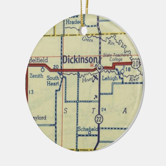 Dickinson ND Alte Karte Keramik Ornament (Links)